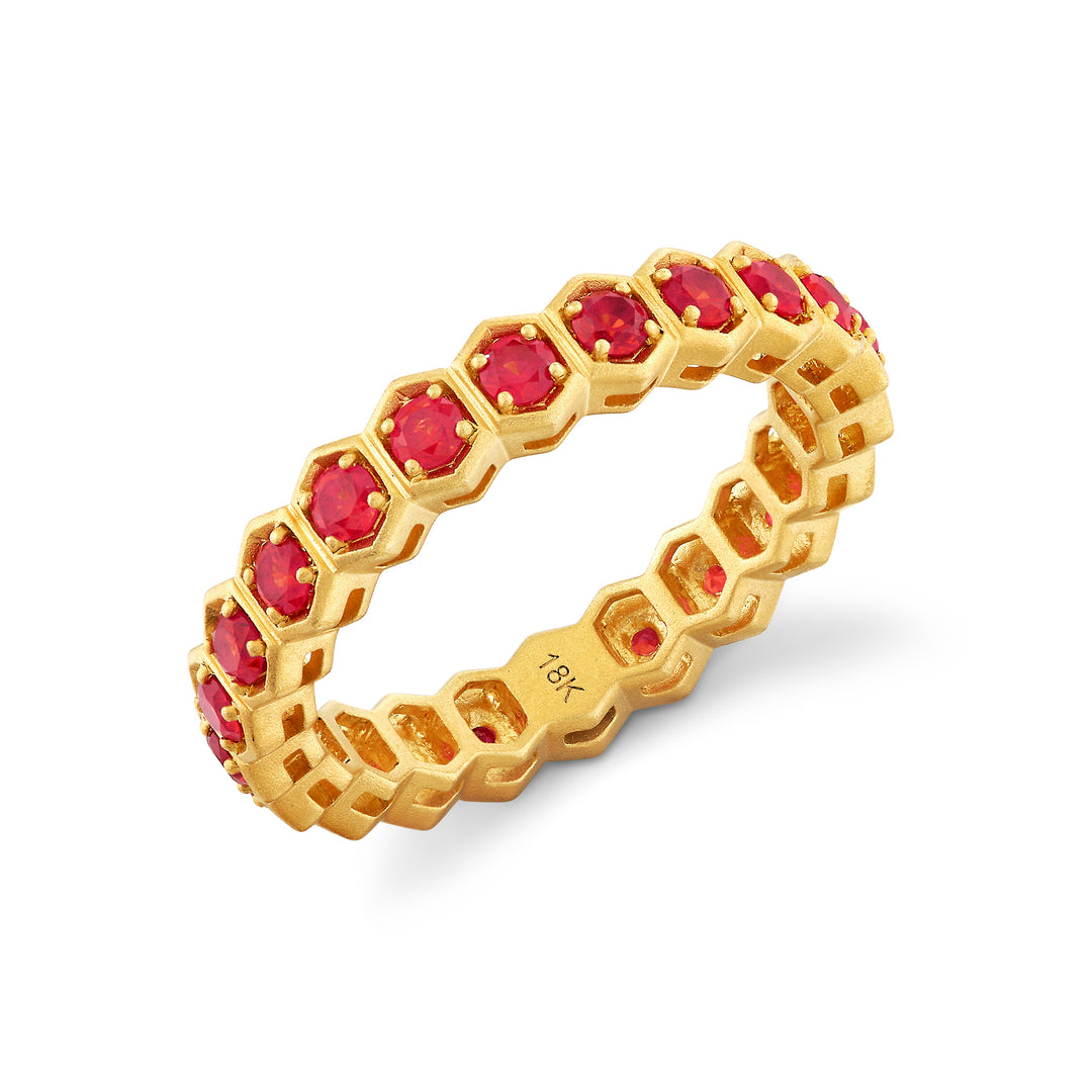Hexagon Bezel Ruby Eternity Band