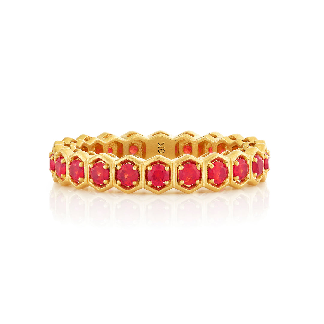 Hexagon Bezel Ruby Eternity Band