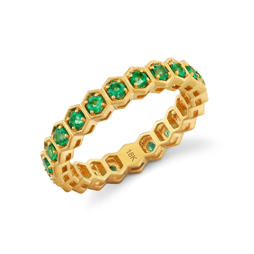 Hexagon Bezel Emerald Eternity Band