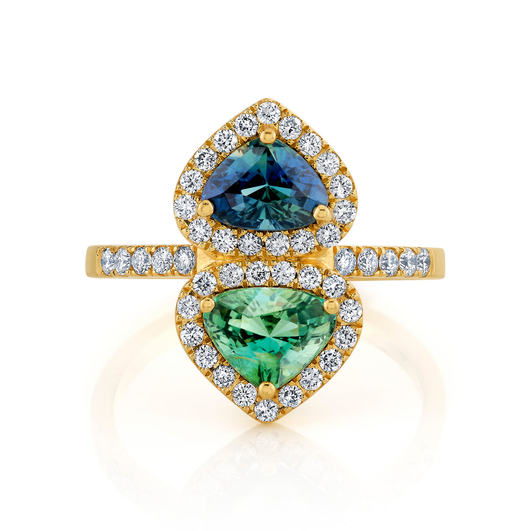 2.24ctw Fancy Cut Sapphire & Diamond Two-Stone Ring in 18K Yellow Gold