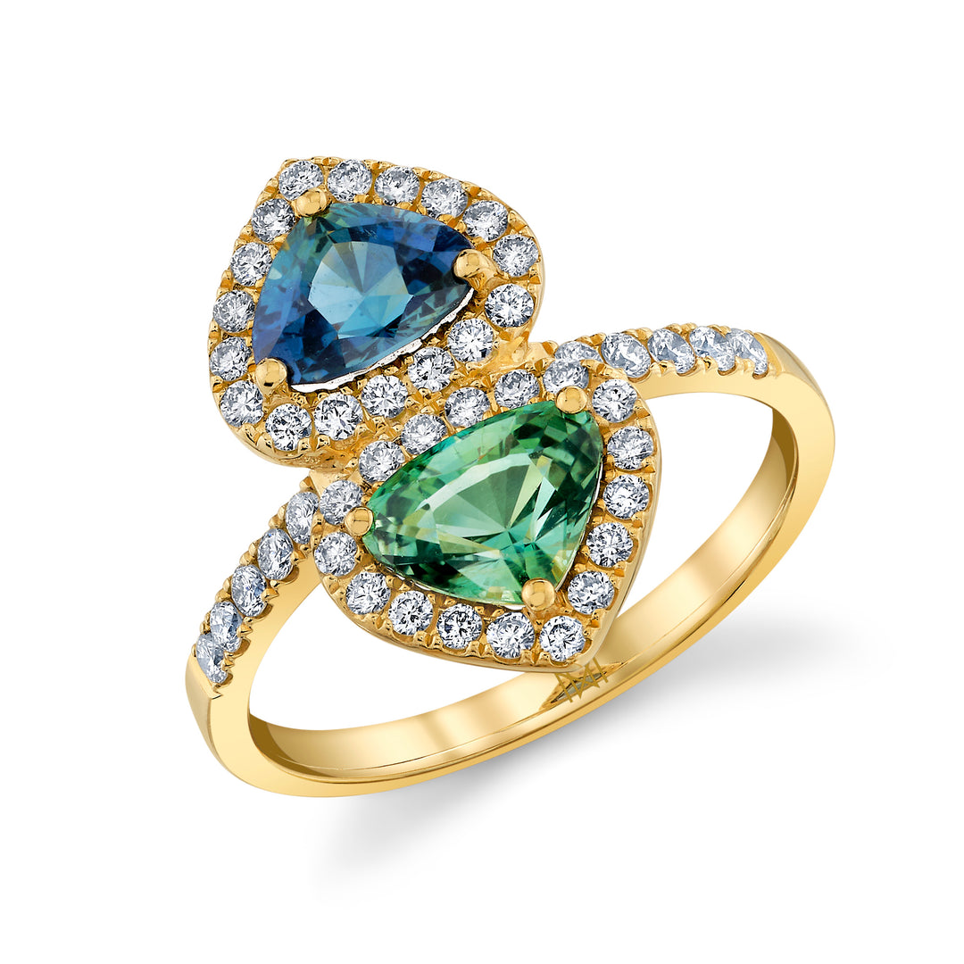 2.24ctw Fancy Cut Sapphire & Diamond Two-Stone Ring in 18K Yellow Gold