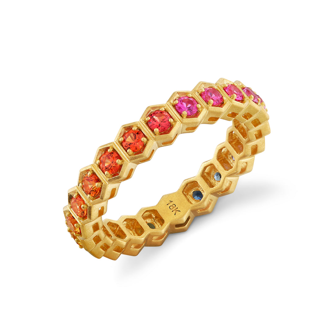 "Over The Rainbow" Hexagon Bezel Sapphire Eternity Band