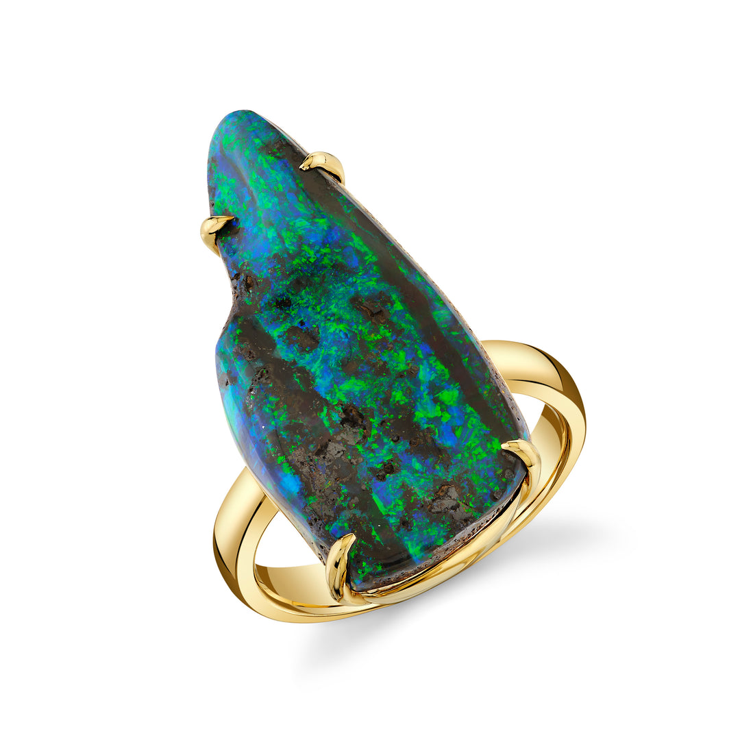 7.25ct Freeform Australian Boulder Opal Ring in 14K Yellow Gold