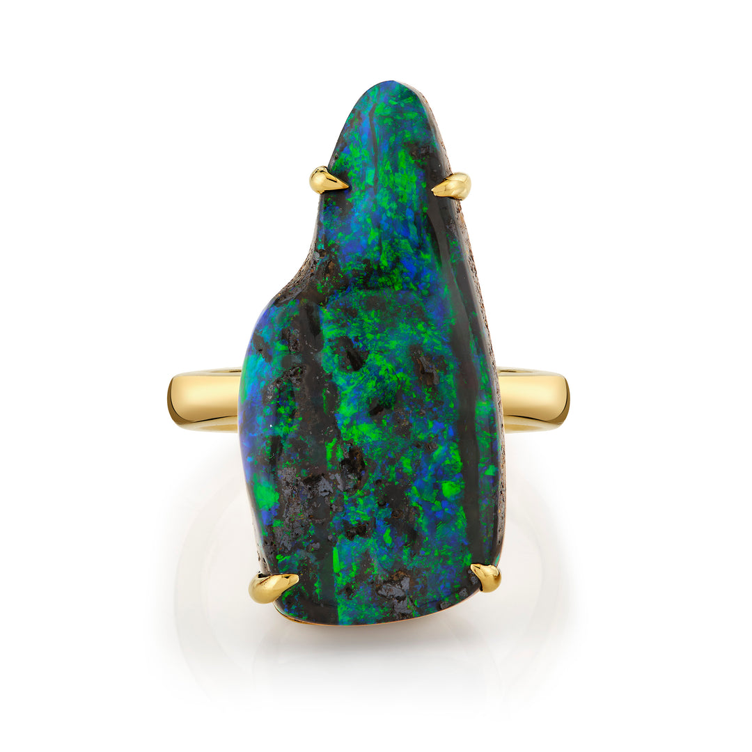 7.25ct Freeform Australian Boulder Opal Ring in 14K Yellow Gold
