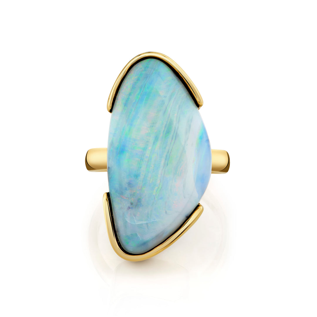 8.41ct Freeform Australian Boulder Opal Ring in 14K Yellow Gold