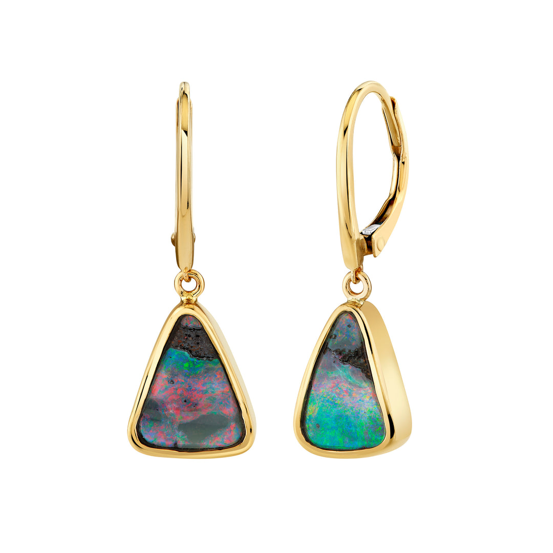 1.89ctw Australian Boulder Opal Dangle Earrings in 14K Yellow Gold