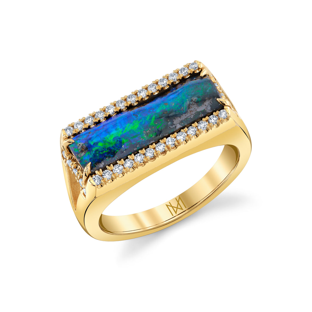 3.65ct Freeform Australian Boulder Opal & Diamond Ring in 14K Yellow Gold