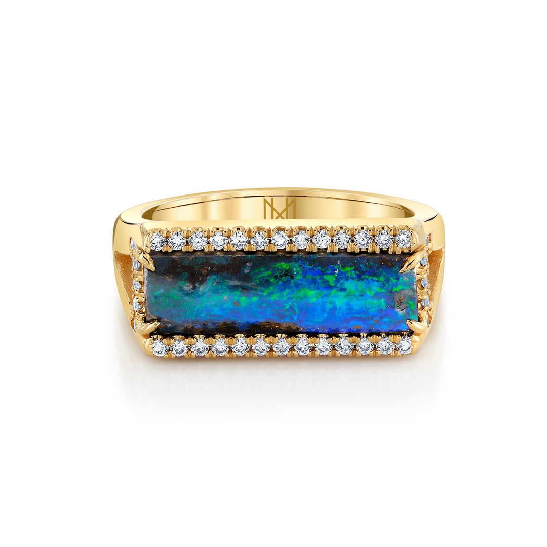 3.65ct Freeform Australian Boulder Opal & Diamond Ring in 14K Yellow Gold