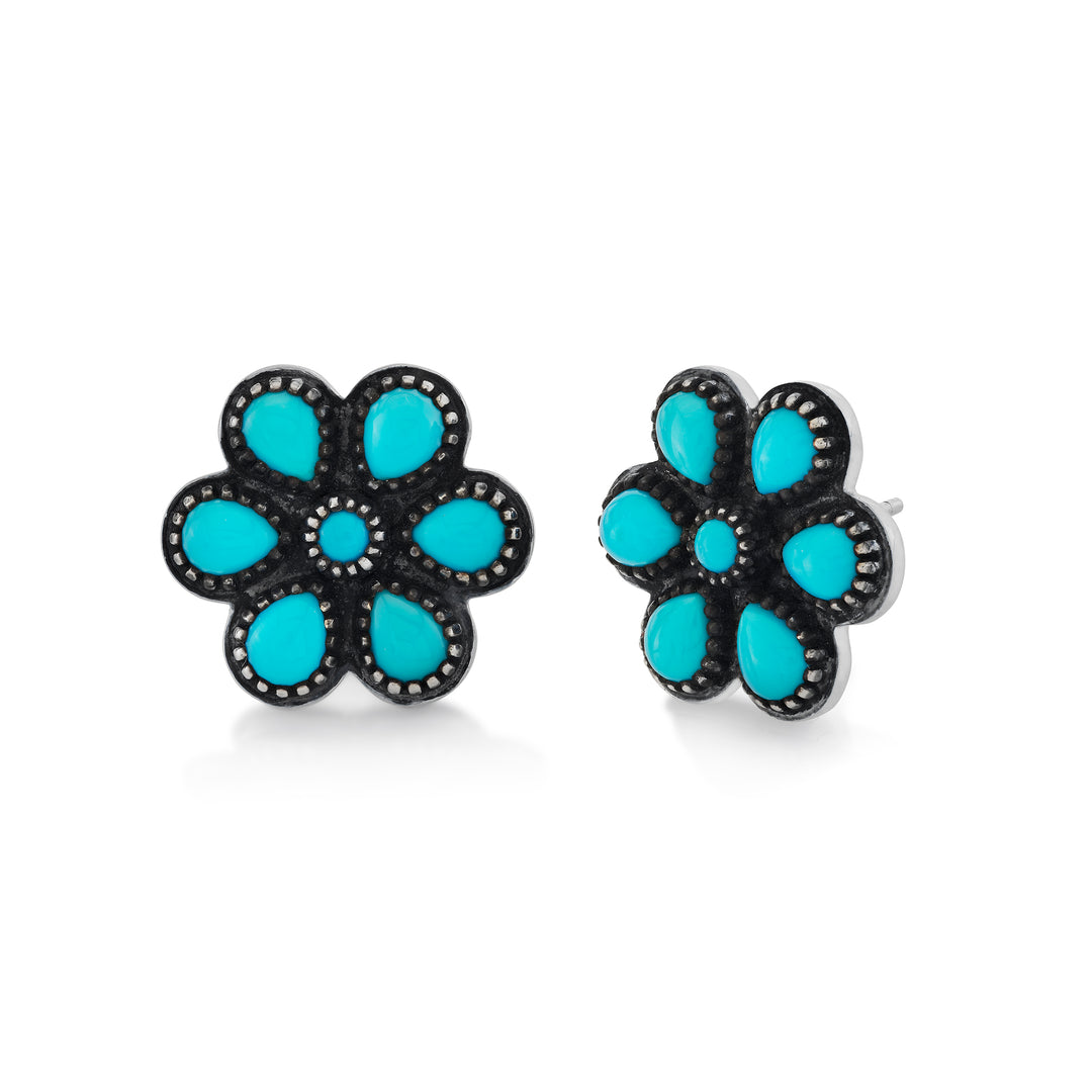 Sterling Silver Arizona Turquoise Flower Stud Earrings
