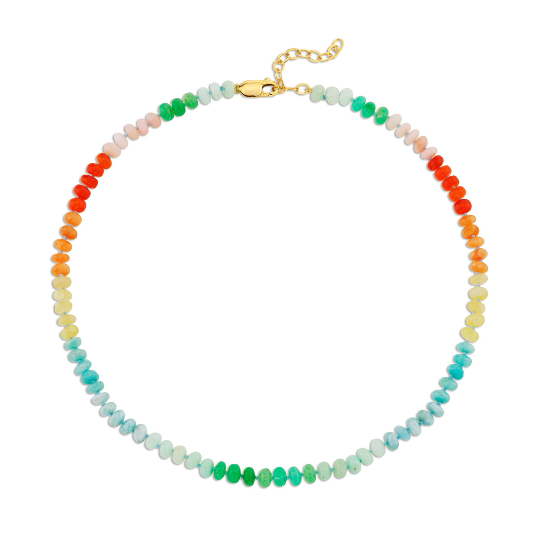 Multi-Colored Gemstone Beads with 14K Yellow Gold Clasp Necklace