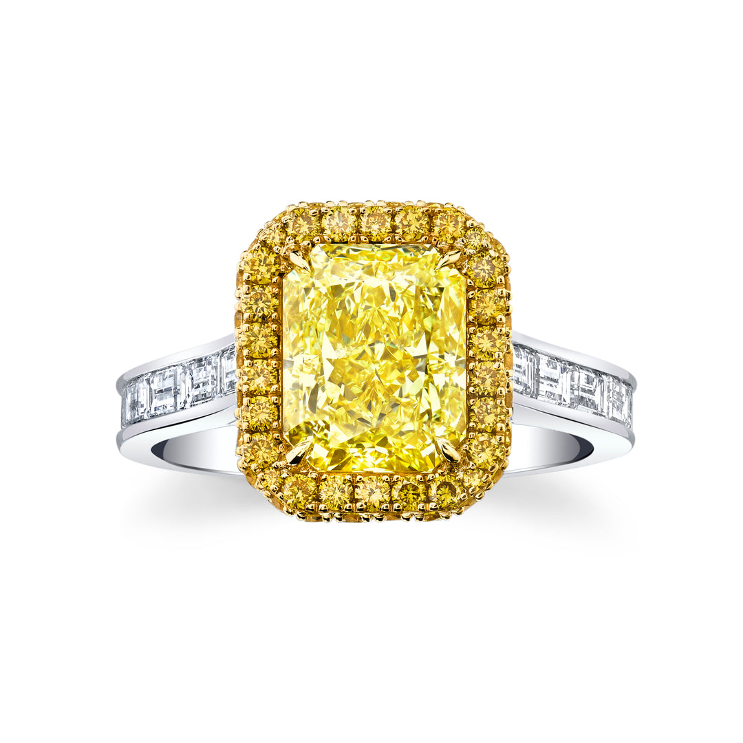 3ct Radiant Fancy Intense Yellow Diamond Ring