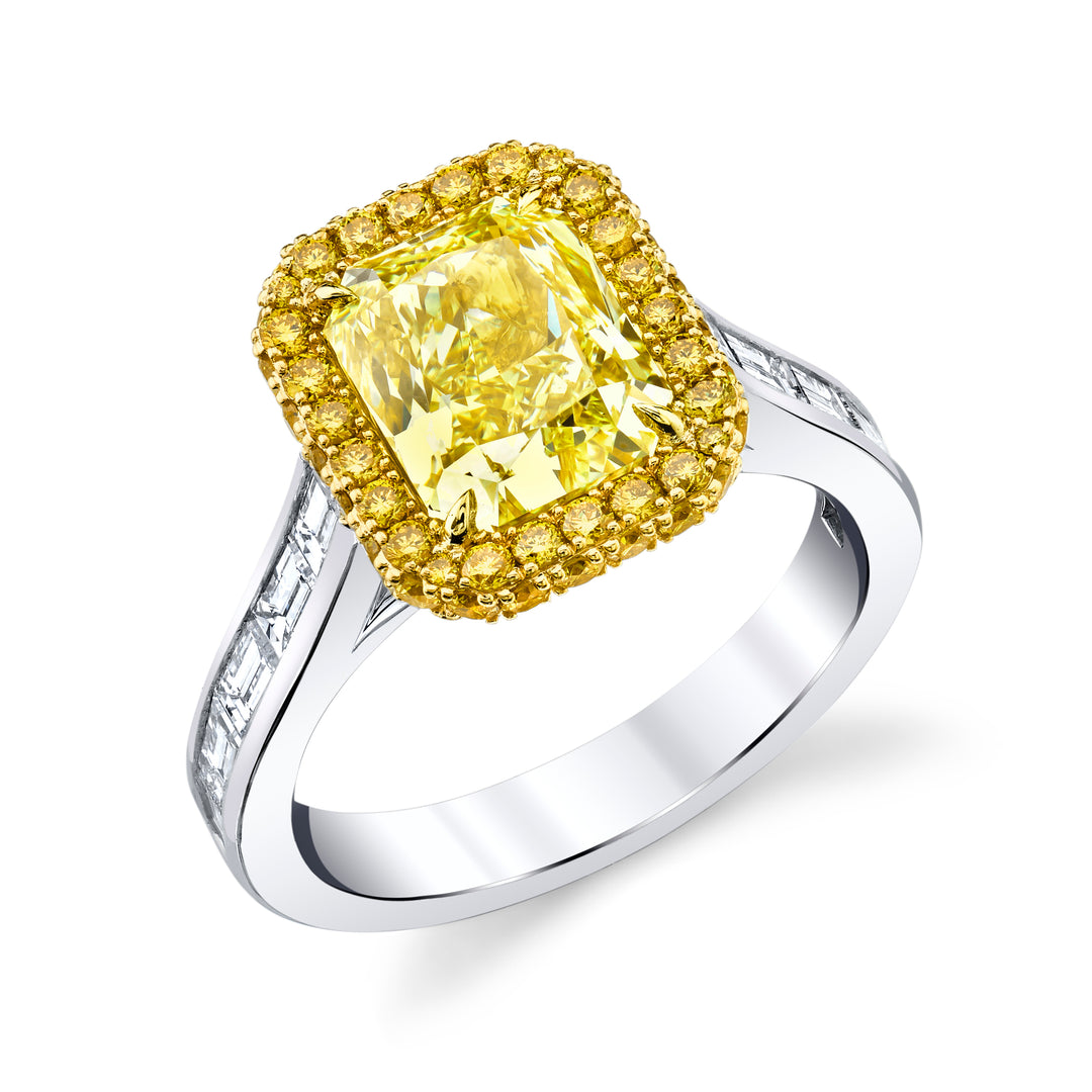 3ct Radiant Fancy Intense Yellow Diamond Ring