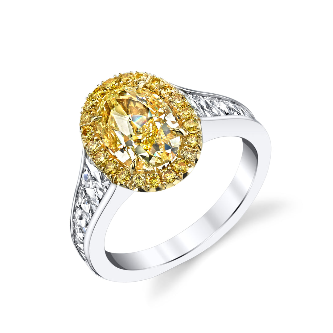 Oval Natural Fancy Yellow & French Cut Diamond Ring