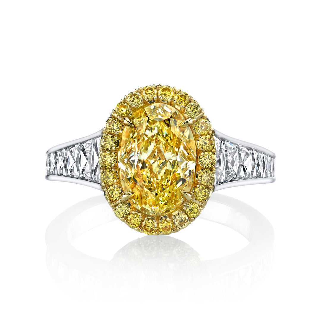 Oval Natural Fancy Yellow & French Cut Diamond Ring