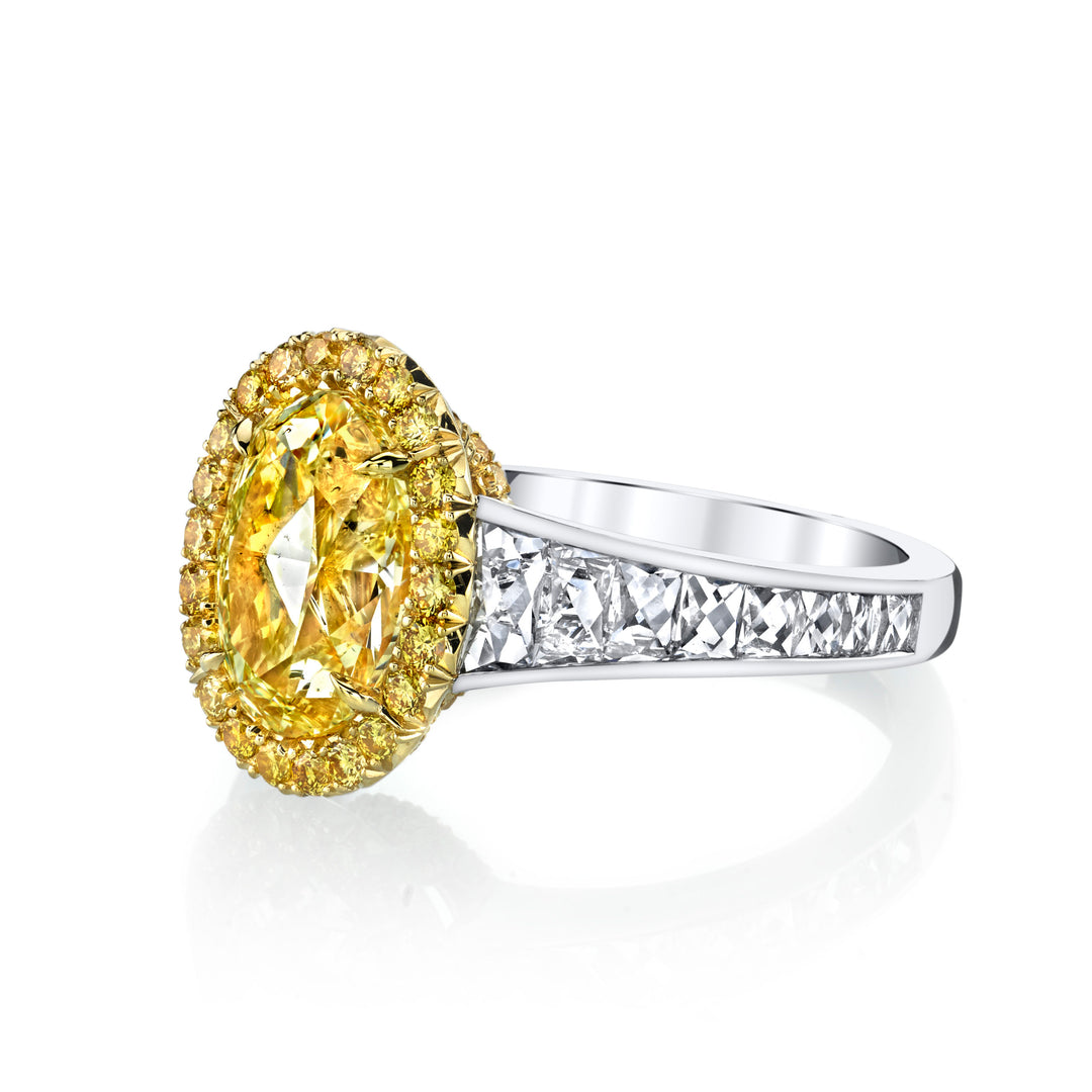 Oval Natural Fancy Yellow & French Cut Diamond Ring