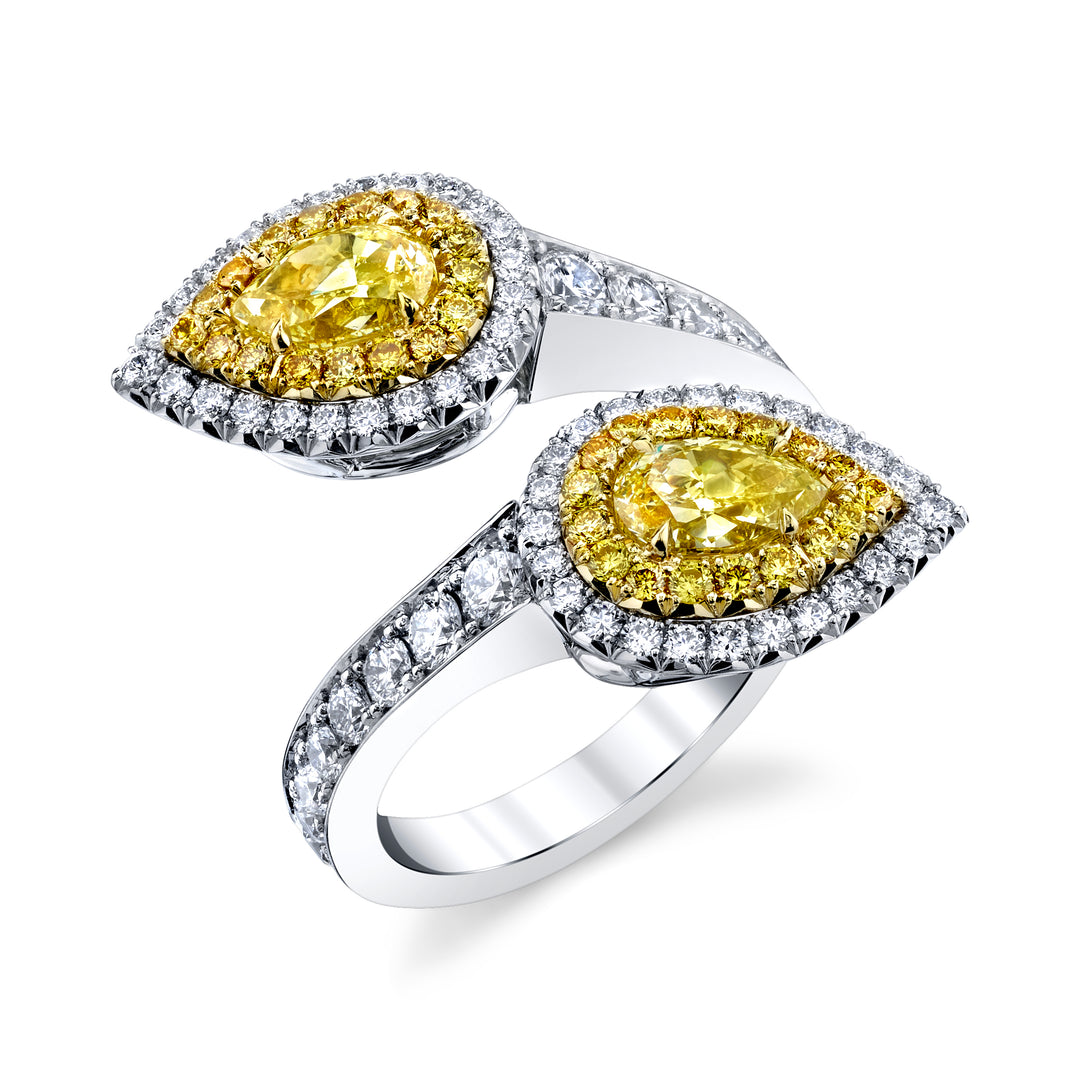 Pear Shape Natural Yellow Diamond Moi et Toi Ring