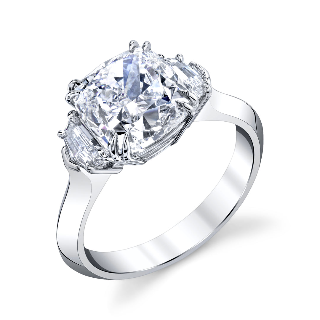 Cushion Brilliant Cut & Epaulette Diamond Three Stone Ring