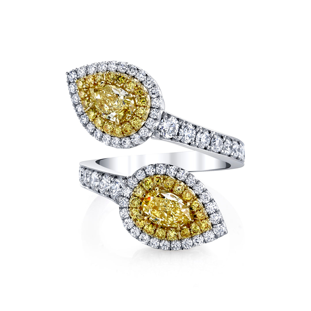 Pear Shape Natural Yellow Diamond Moi et Toi Ring