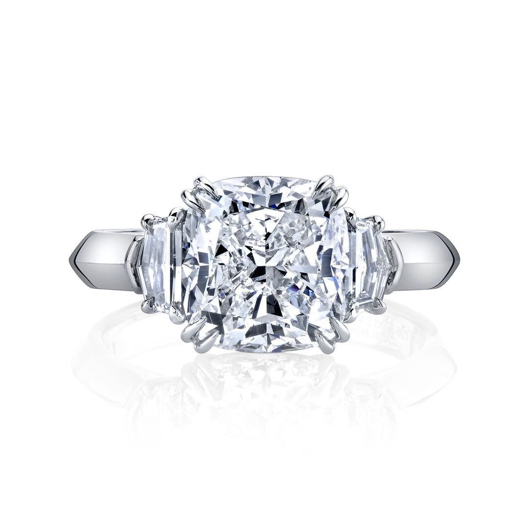 Cushion Brilliant Cut & Epaulette Diamond Three Stone Ring