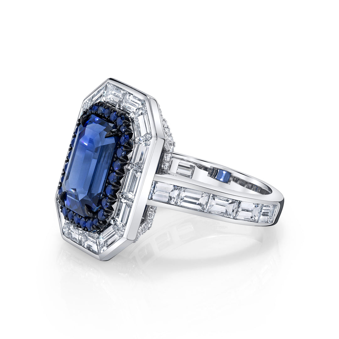 Emerald Cut Ceylon Sapphire & Diamond Ring