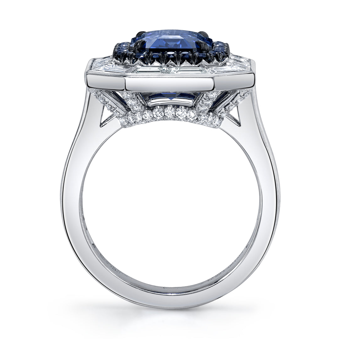 Emerald Cut Ceylon Sapphire & Diamond Ring