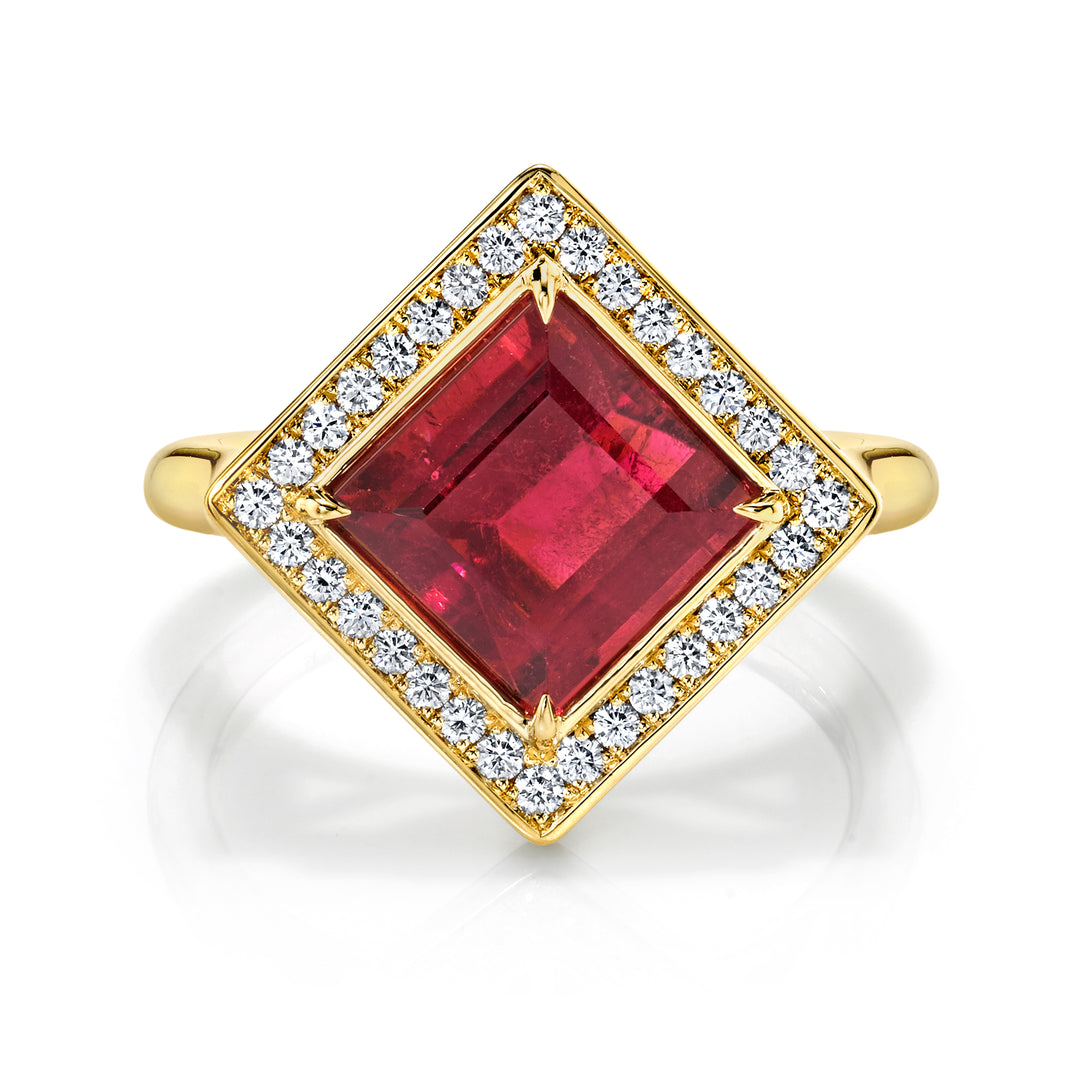 3.03ct Square Emerald Cut Tourmaline & Diamond Ring