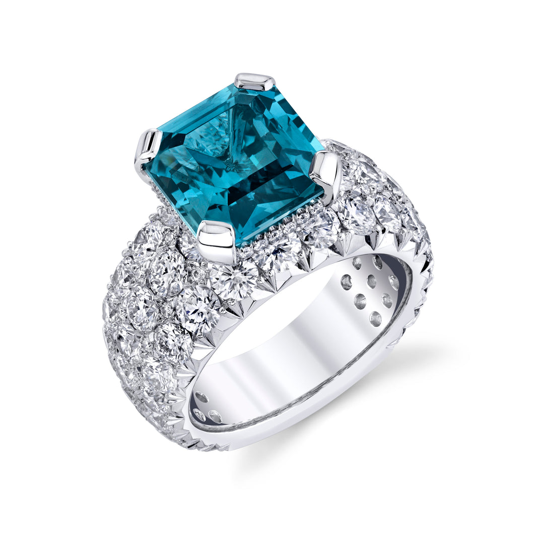 6.66ct Unheated Teal Sapphire & Diamond Ring