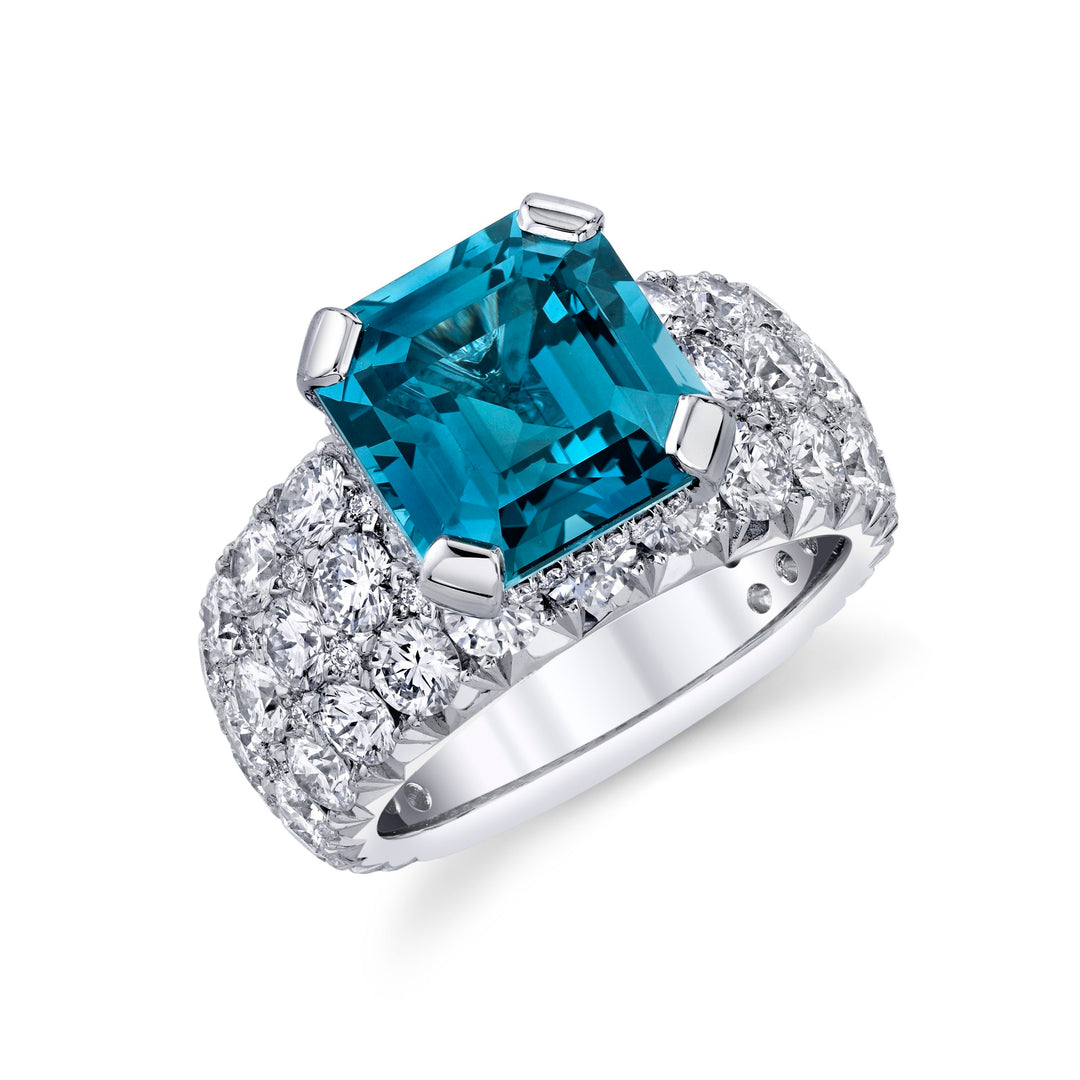 6.66ct Unheated Teal Sapphire & Diamond Ring