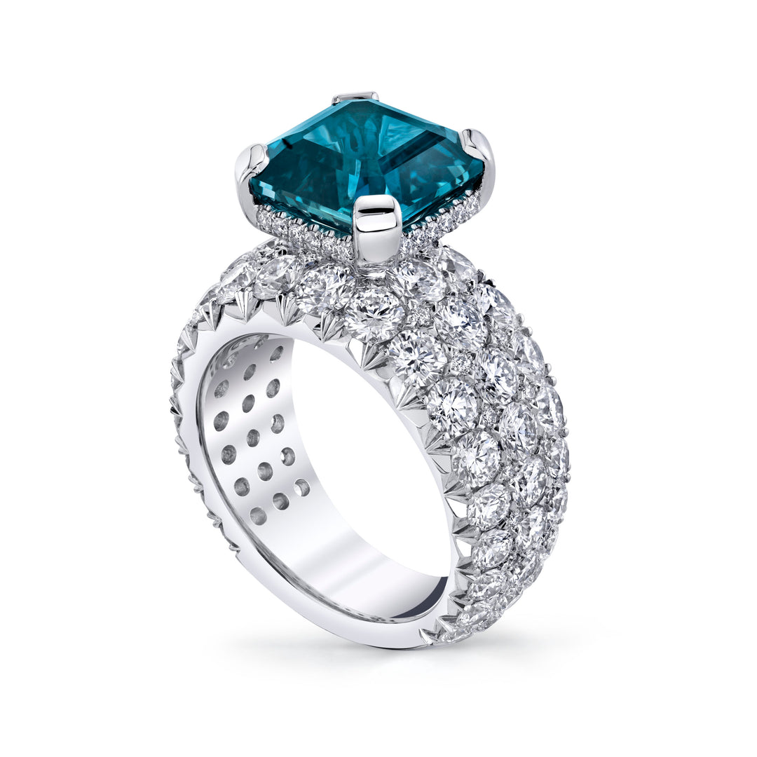 6.66ct Unheated Teal Sapphire & Diamond Ring