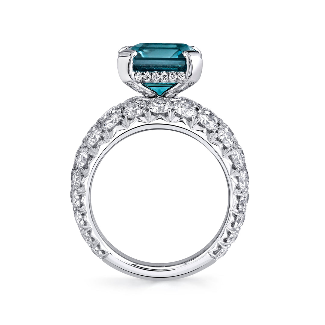 6.66ct Unheated Teal Sapphire & Diamond Ring