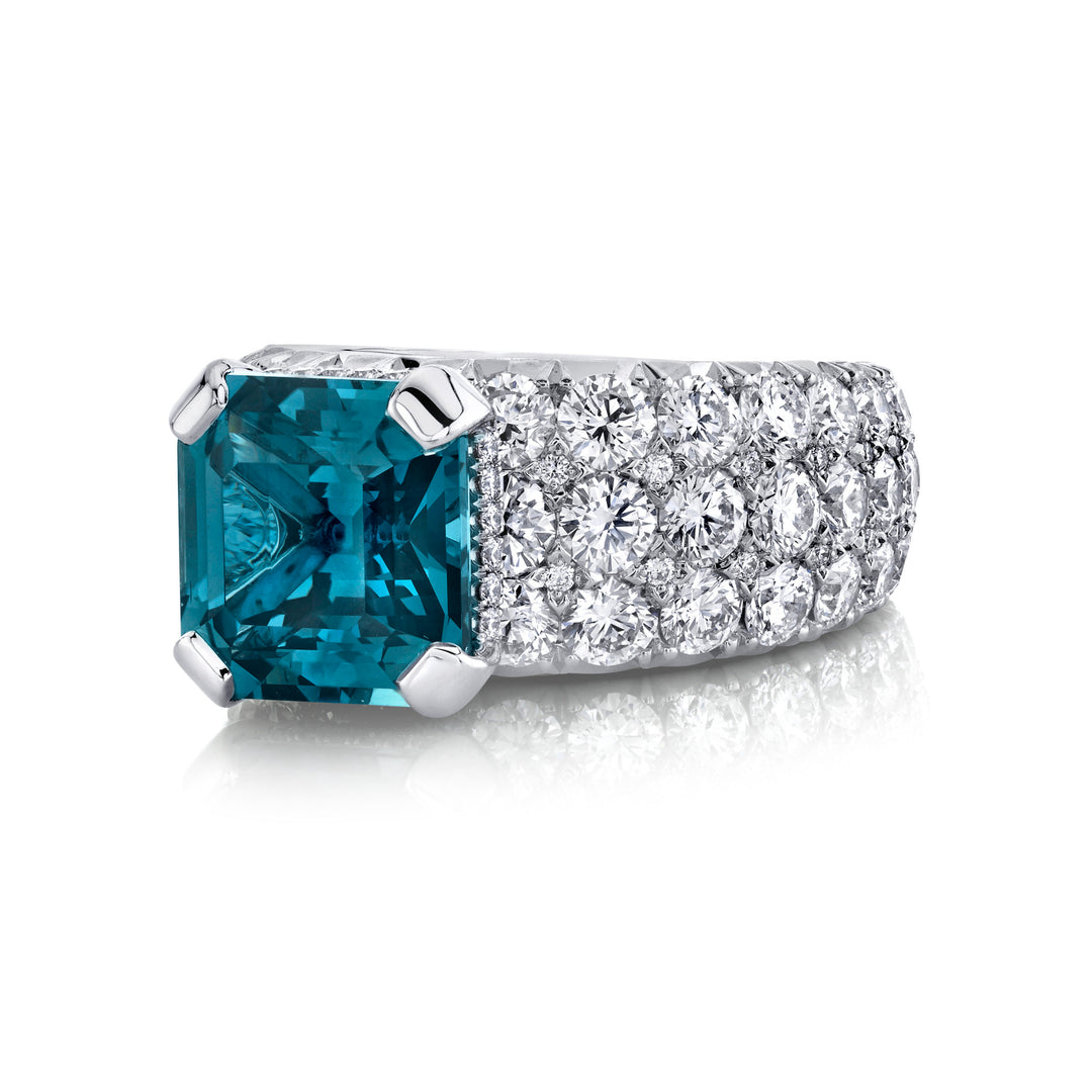 6.66ct Unheated Teal Sapphire & Diamond Ring