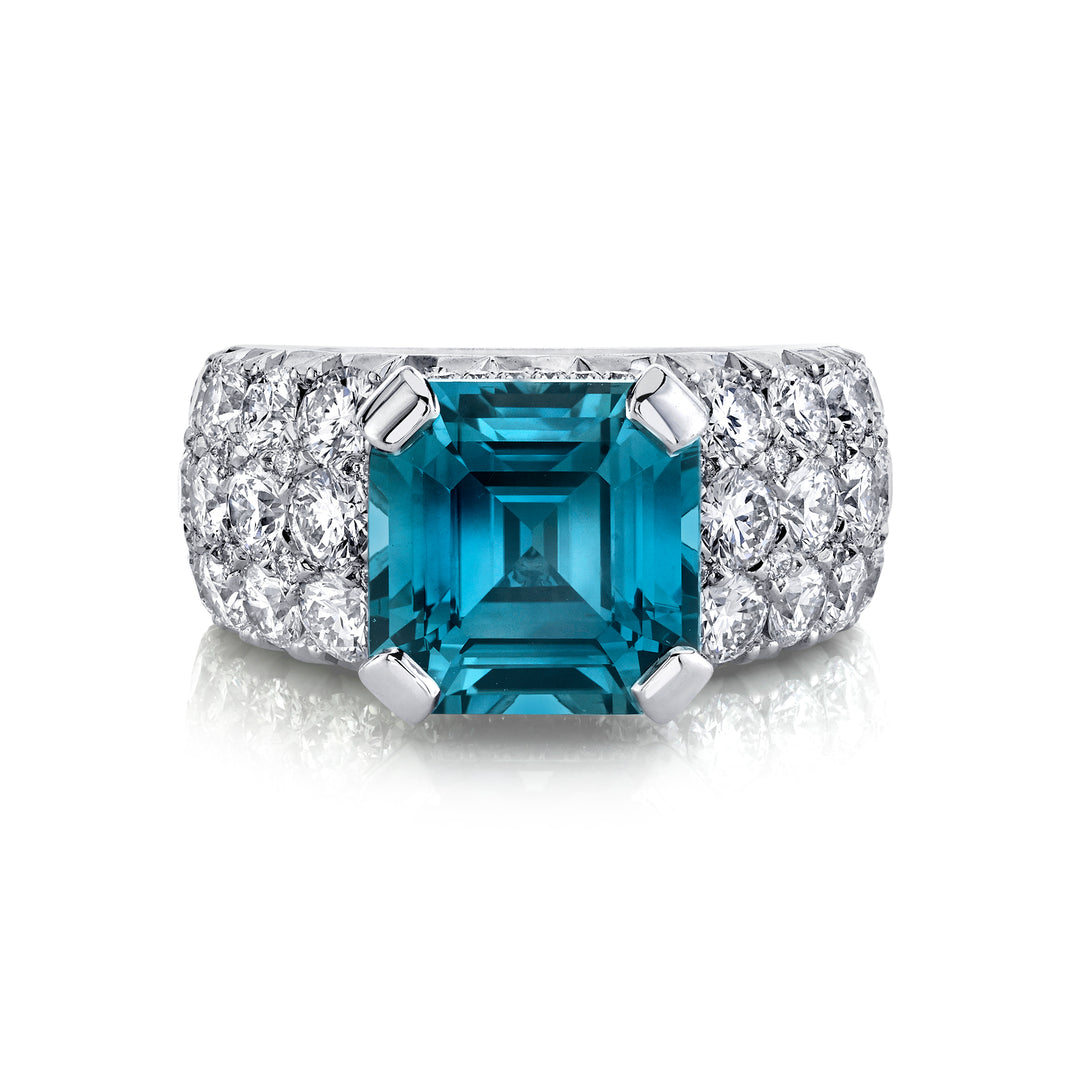 6.66ct Unheated Teal Sapphire & Diamond Ring