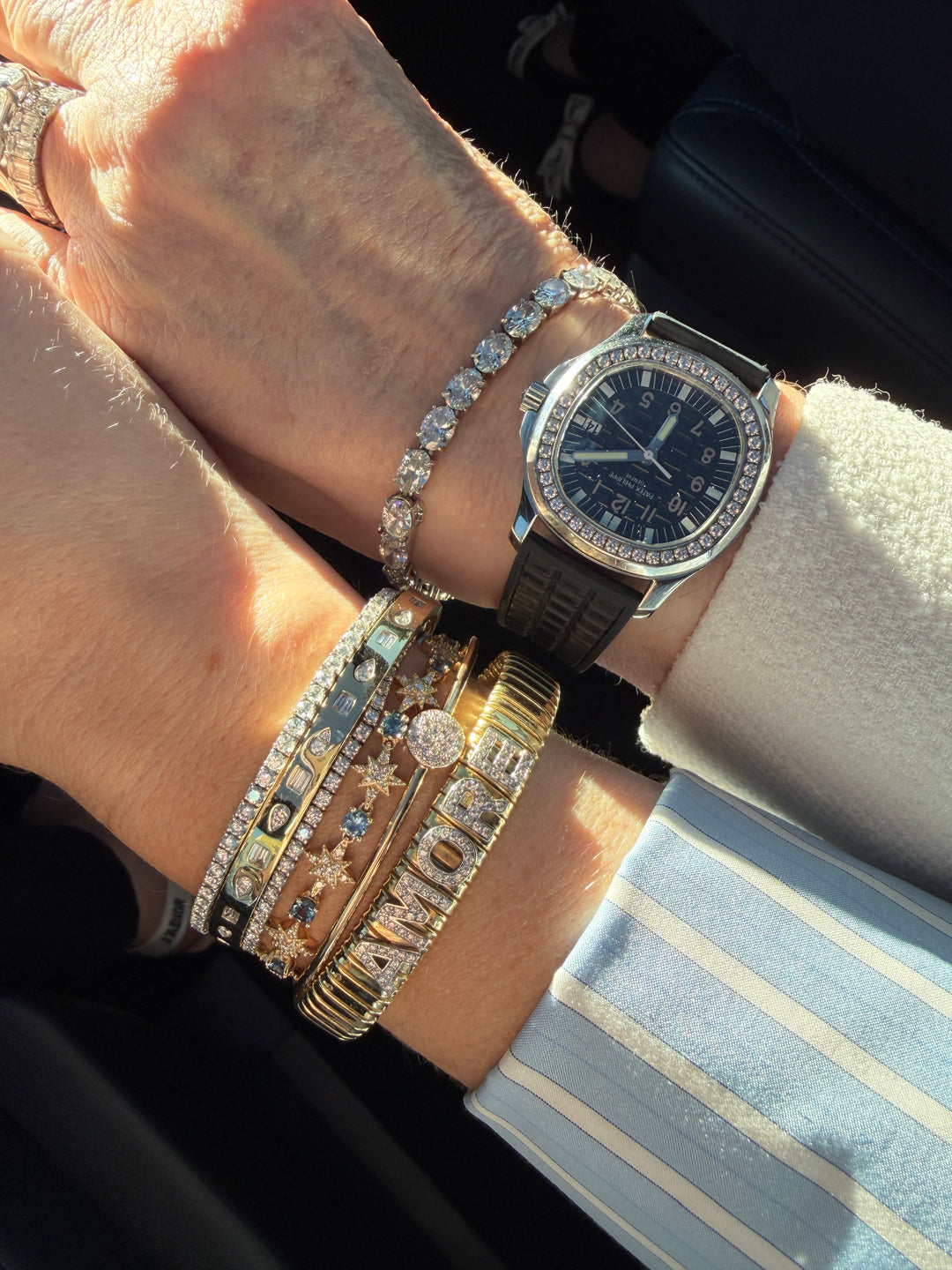 14K Yellow Gold Starburst Diamond & Montana Sapphire Bracelet