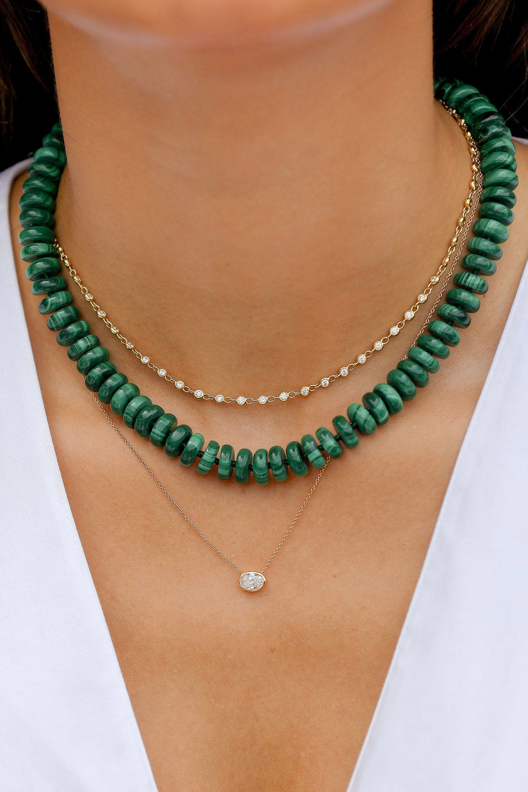 10mm Malachite Roundel Beaded Necklace