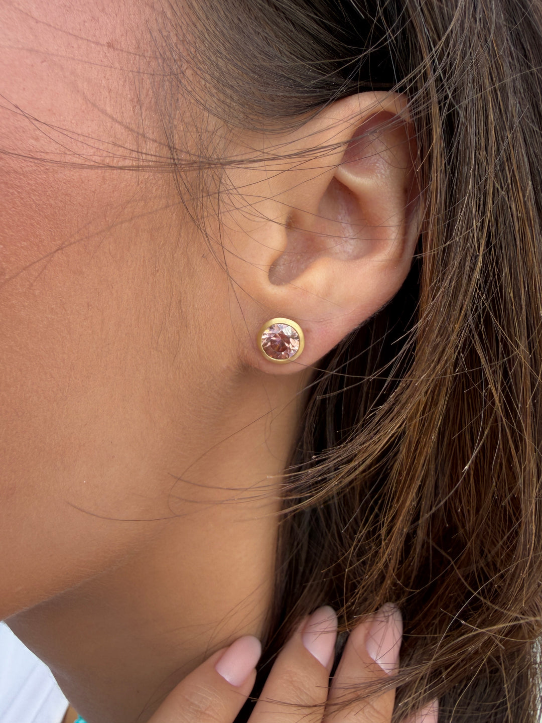 377ctw Round Rose Zircon Bezel Earrings in 18K Yellow Gold