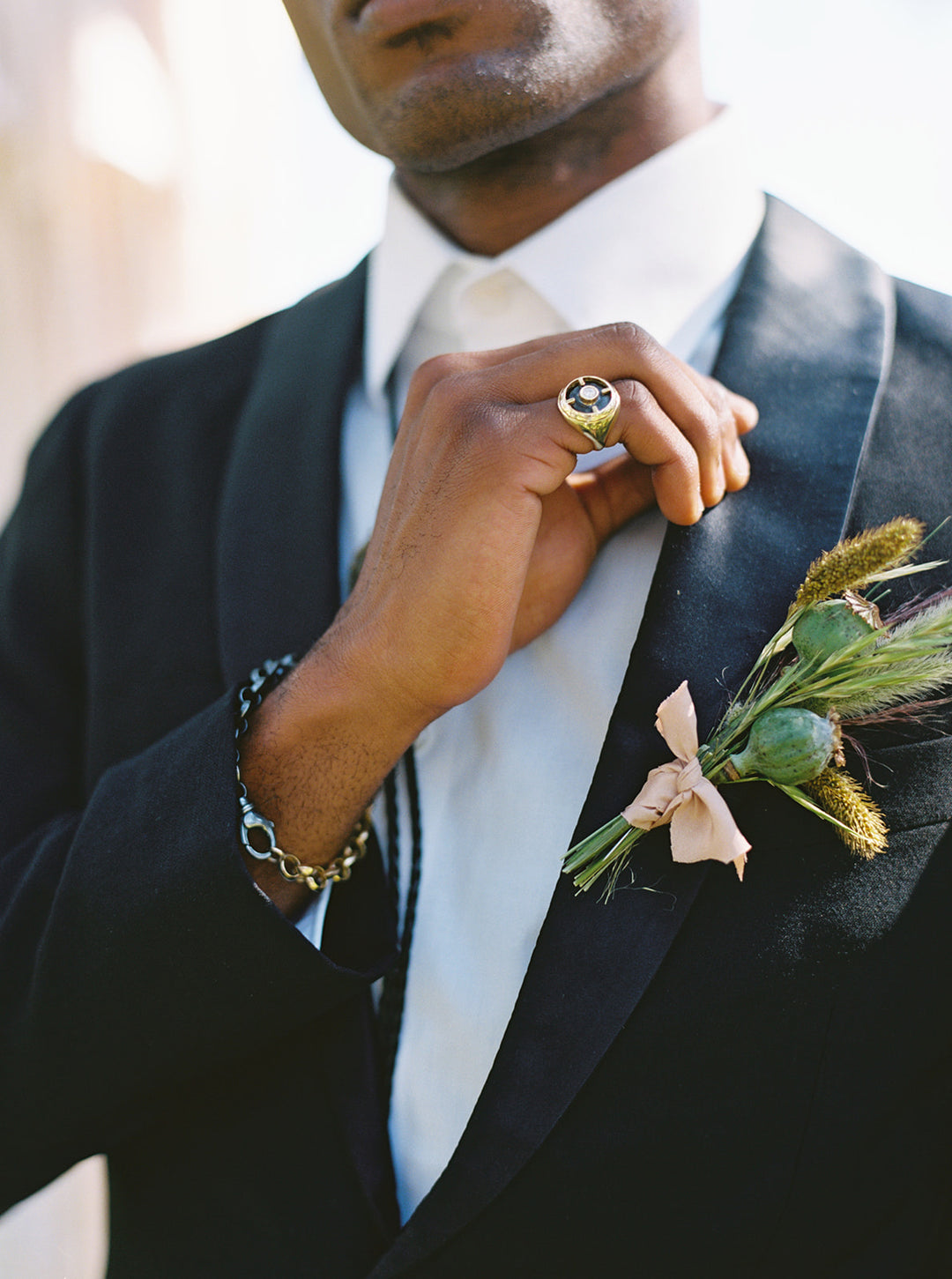 Gold & Smoke Framed Bullet Diamond Ring in Oxidized Sterling Silver & 18K Yellow Gold