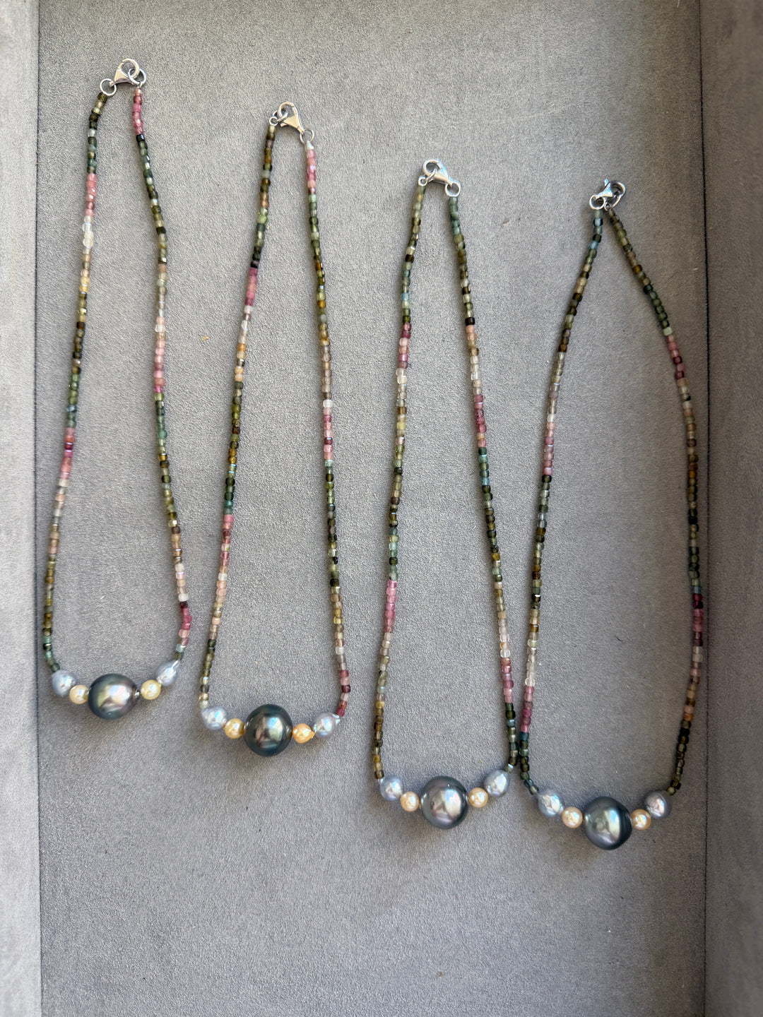 Tahitian, South Sea, & Akoya Pearl & Sapphire Beaded Necklace in Sterling Silver