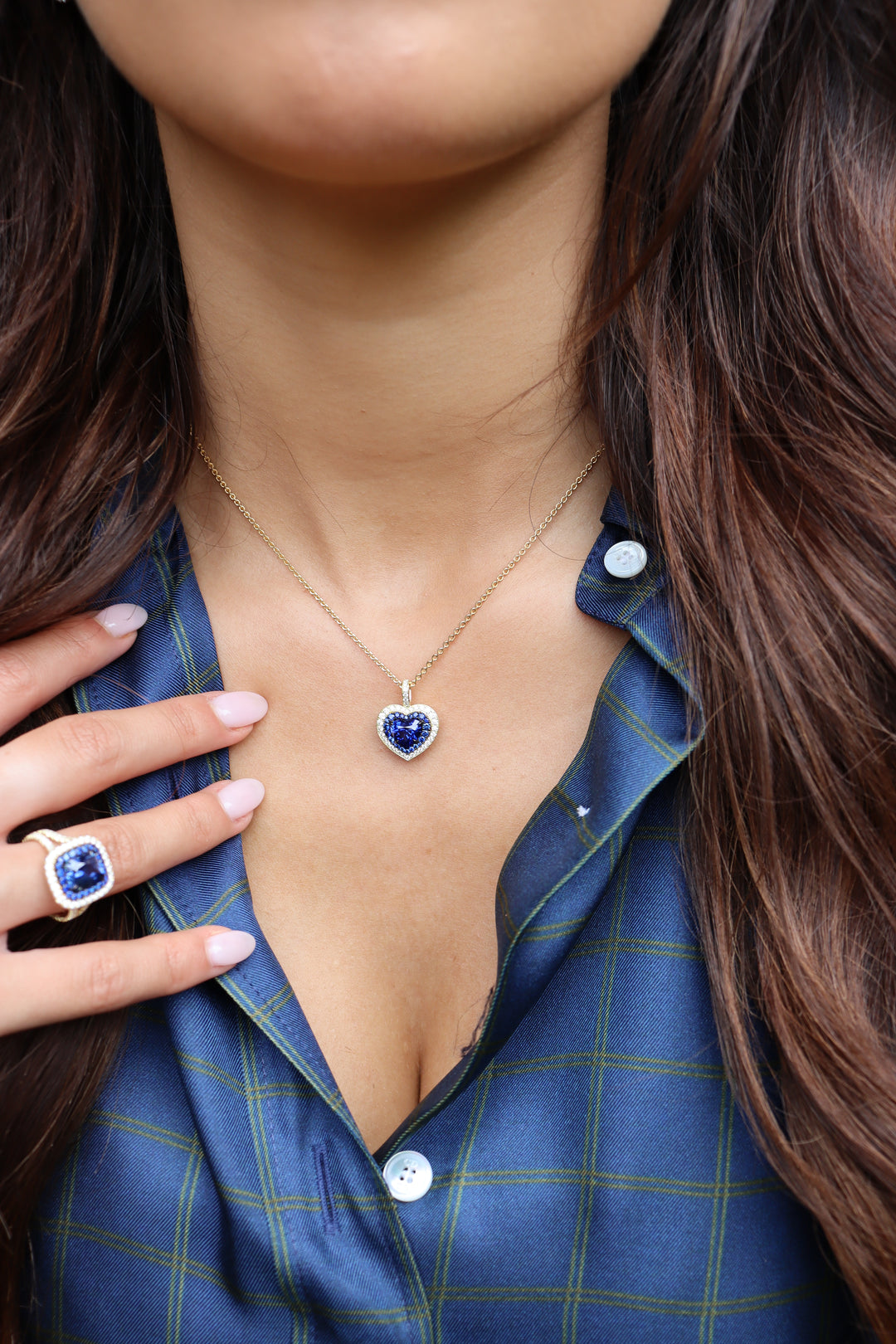 2.18ct Heart Shape Blue Sapphire & Diamond Pendant in 18K Yellow Gold