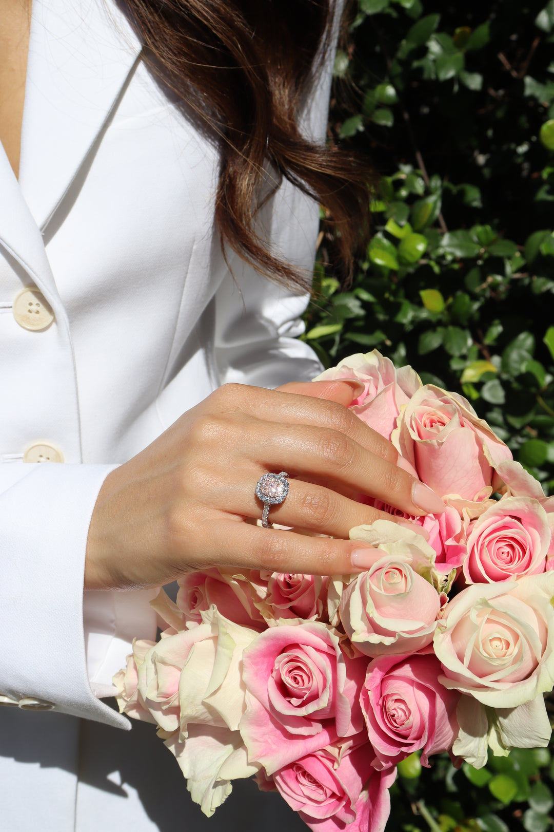 0.47ct Very Light Pink Cushion Diamond set in Platinum & 18K Rose Gold