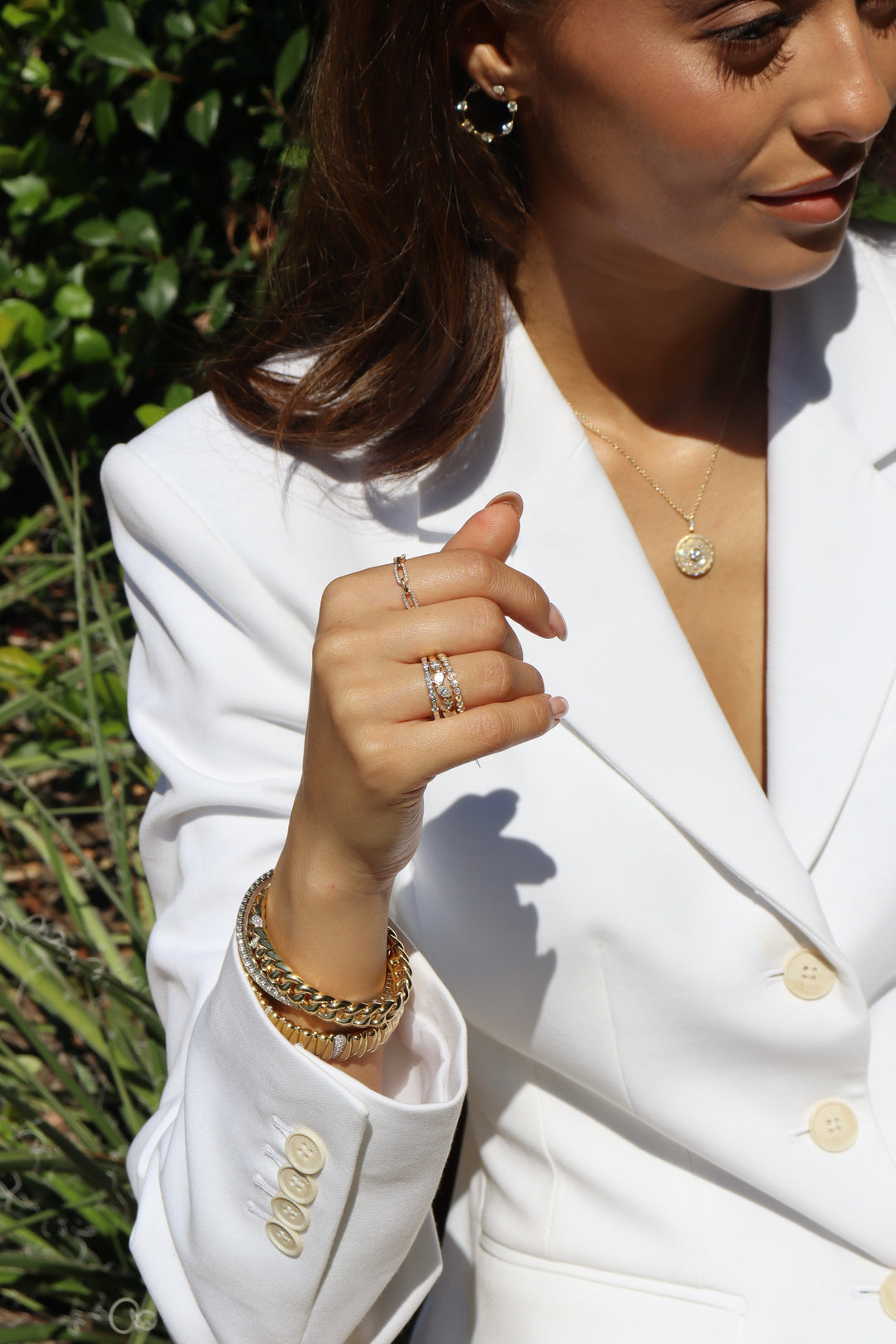 Petite Alternating Round & Baguette Diamond Stackable Band in 14K Gold