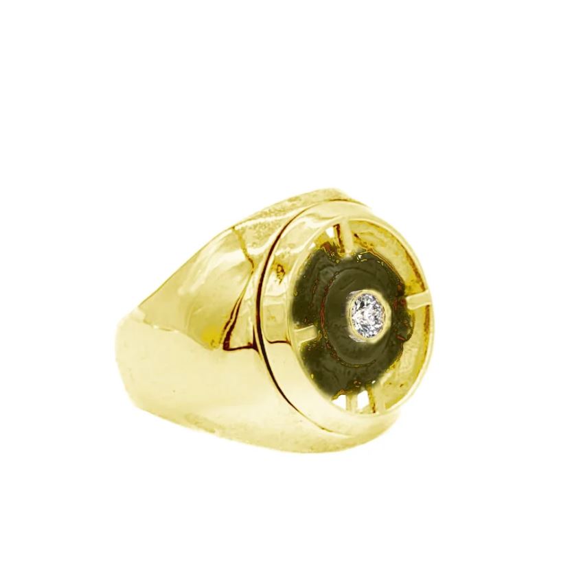 Gold & Smoke Framed Bullet Diamond Ring in Oxidized Sterling Silver & 18K Yellow Gold