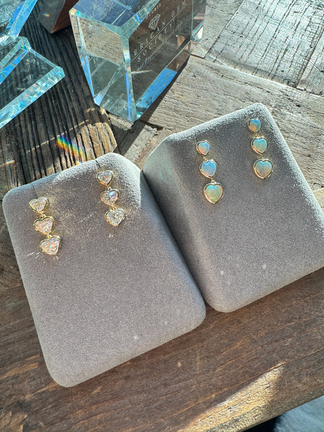 2.34ct Heart Shape White Australian Opal Dangle Earrings in 14K Yellow Gold