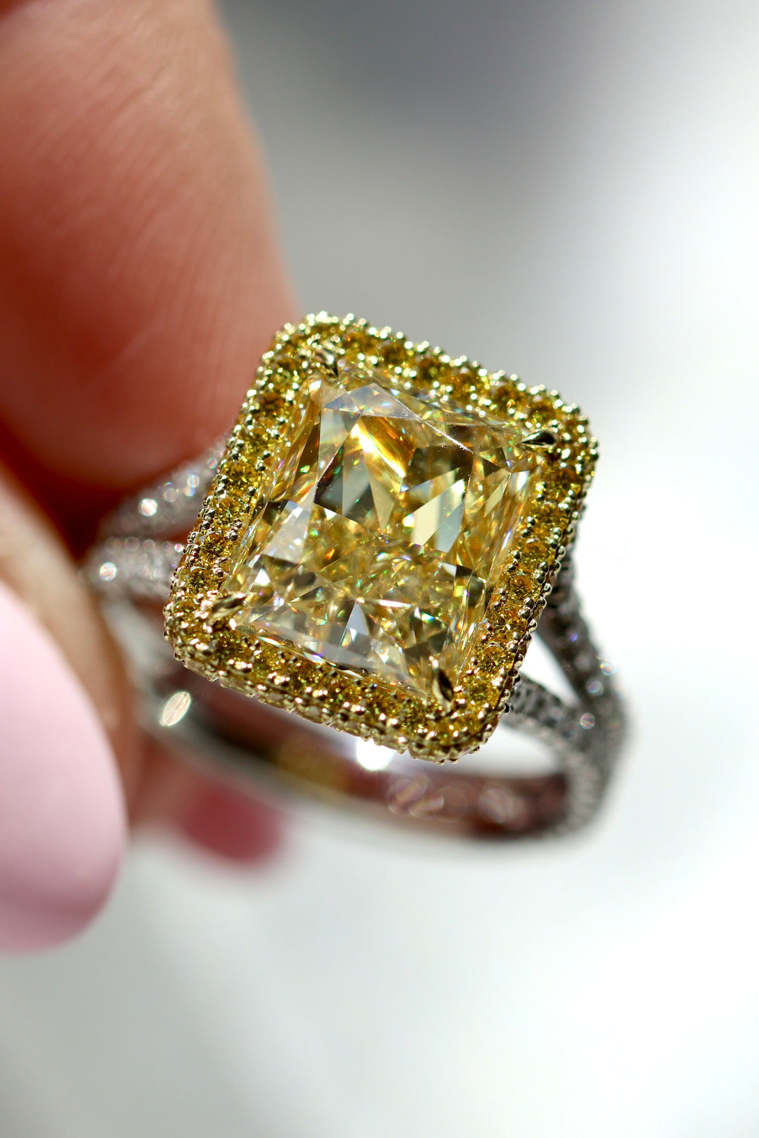 5.01ct Radiant Yellow Diamond Ring in Platinum & 18K Yellow Gold