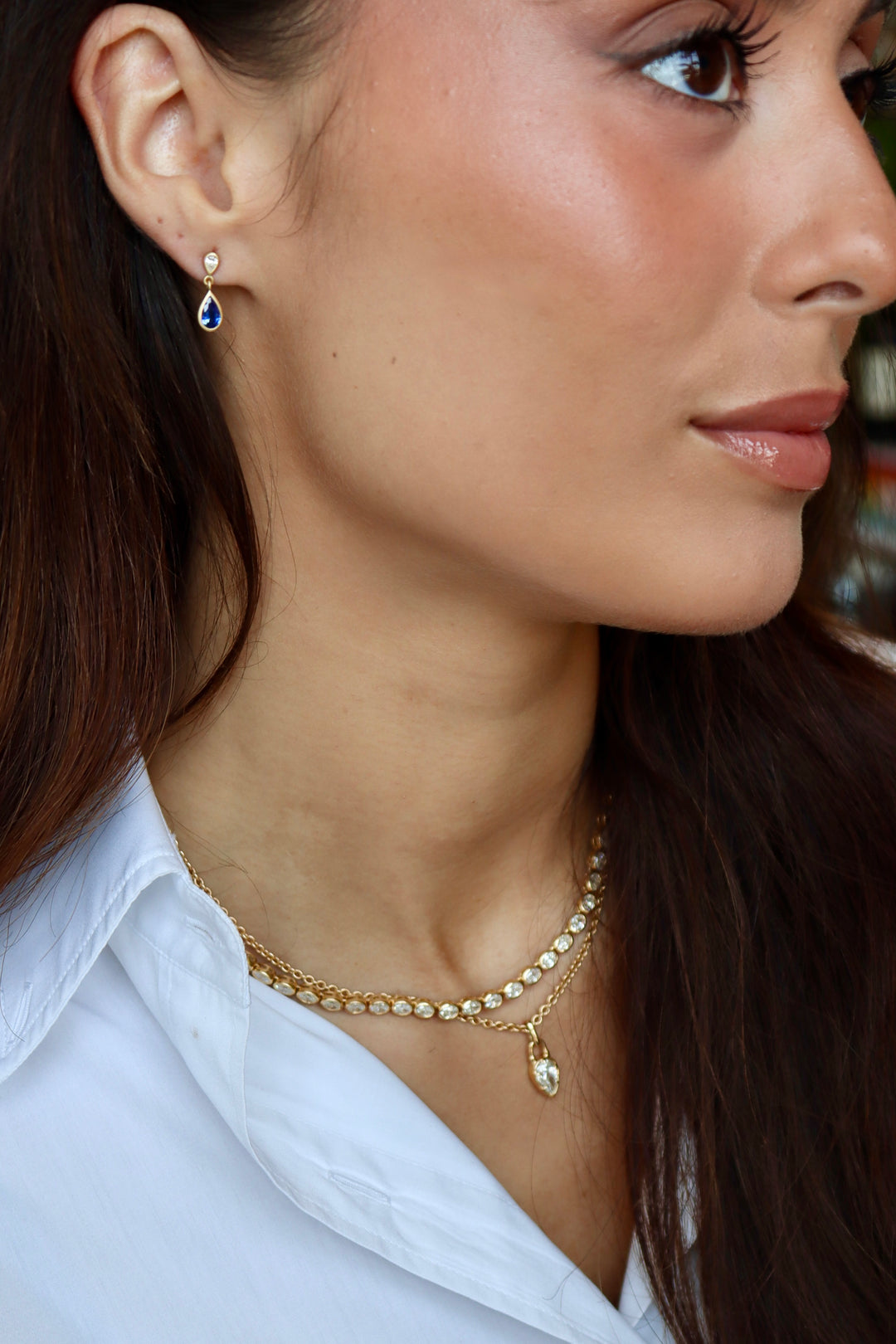 0.90ctw Blue Sapphire & Diamond Dangle Bezel Earrings in 18K Yellow Gold