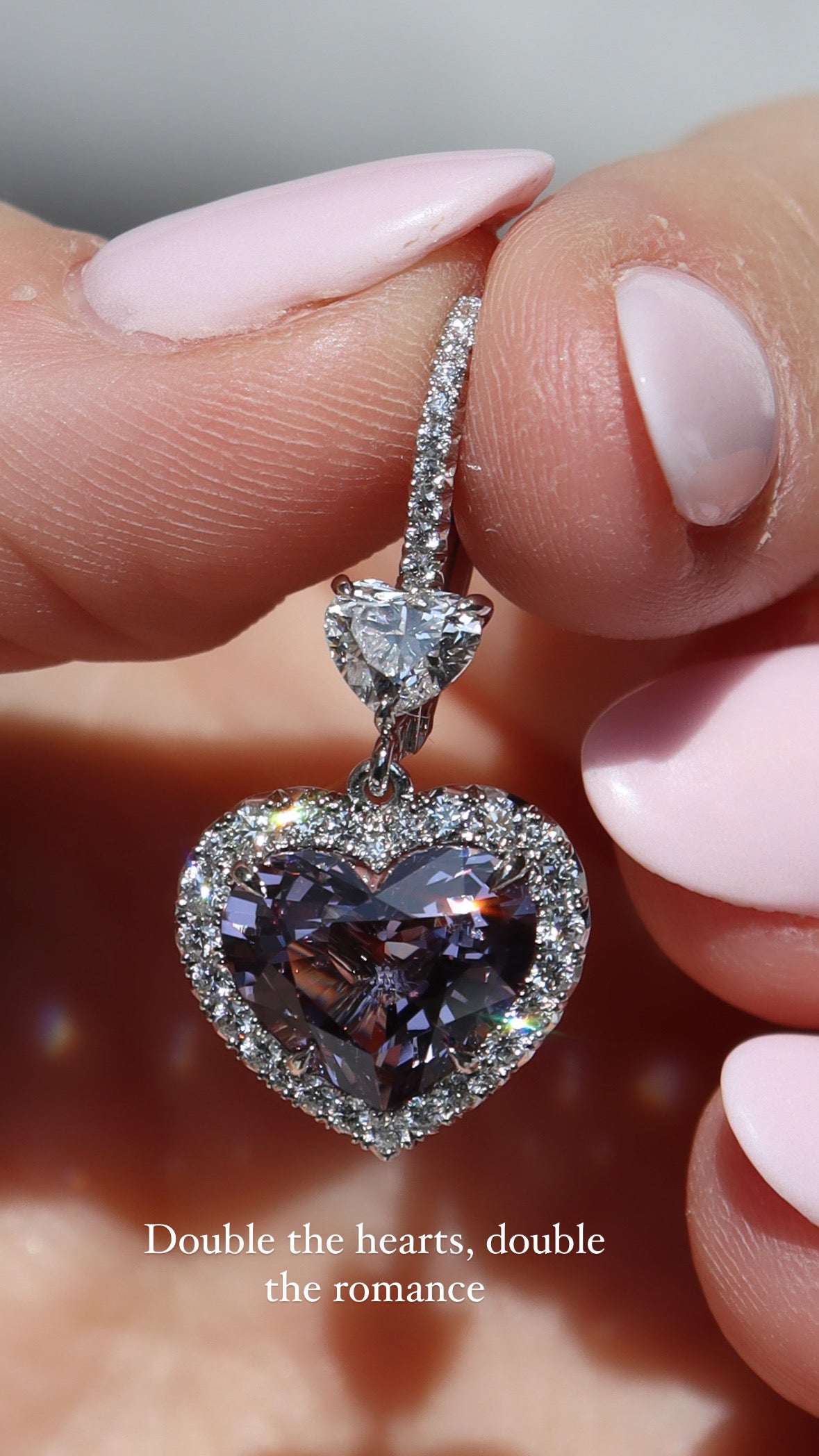 5.55ctw Heart Shape Purple Spinel & Diamond Halo Dangle Earrings