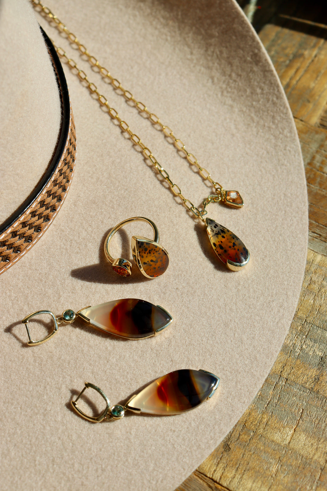 14K Yellow Gold Montana Agate & Montana Sapphire Necklace