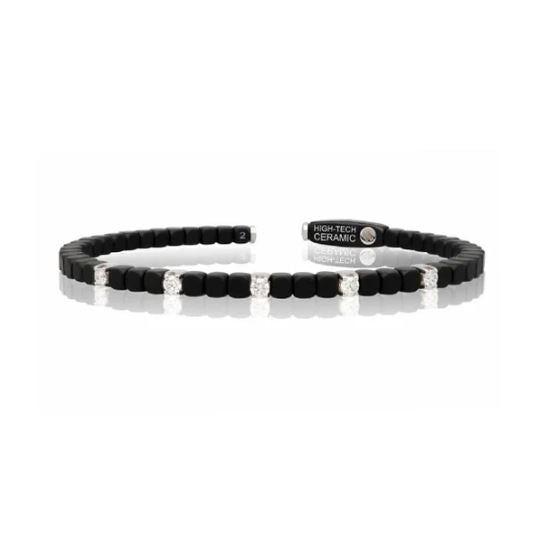 Men's Dado Matte Black Ceramic & Diamond Stretch Cuff Bracelet