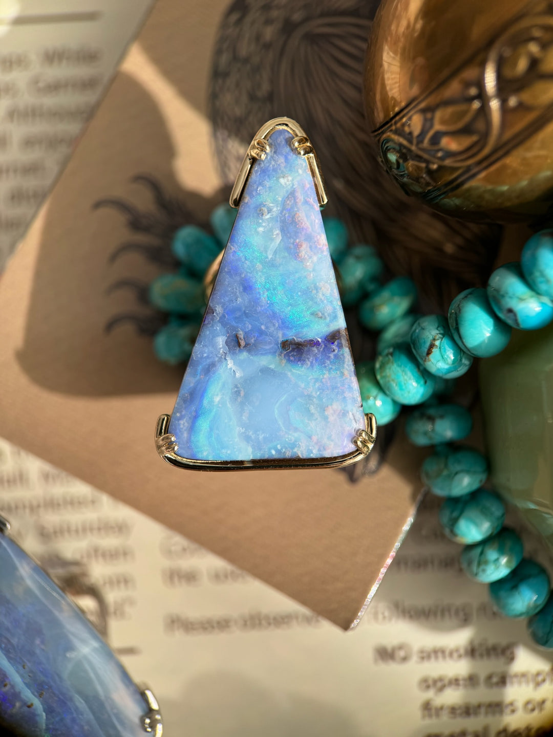 14K Yellow Gold 28.50ct Australian Boulder Opal Bolo Ring