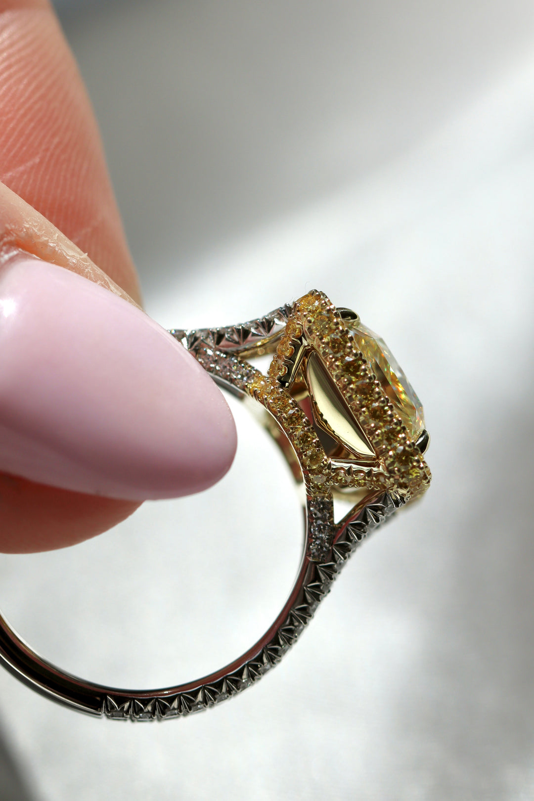 5.01ct Radiant Yellow Diamond Ring in Platinum & 18K Yellow Gold