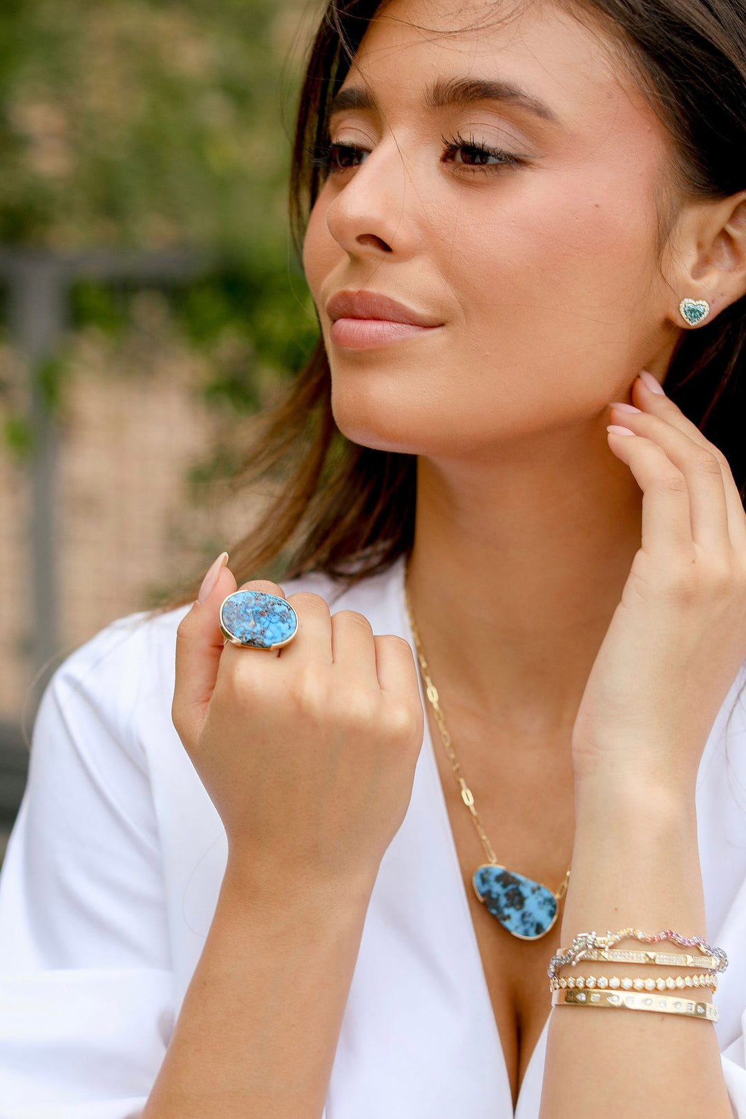 4.15ctw Heart Shape Blue Zircon & Diamond Stud Earrings in 18K Yellow Gold